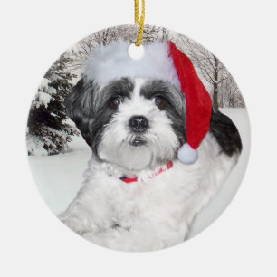 Cerâmica Ornamento de Shih Tzu do Natal