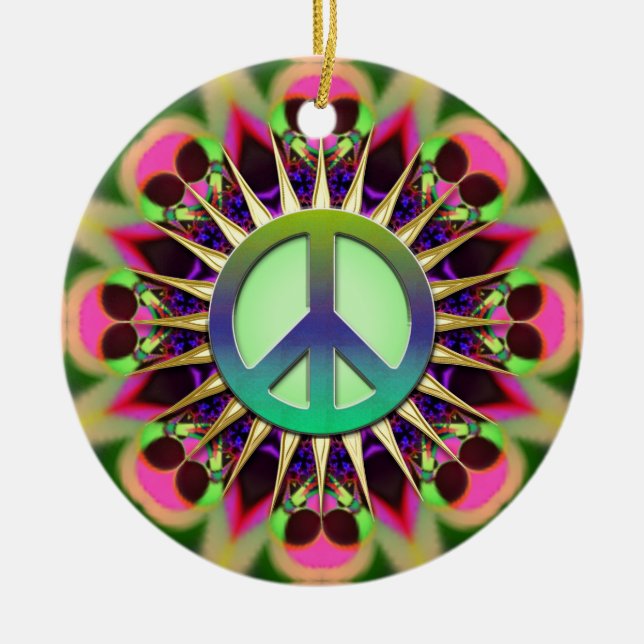 Cerâmica Ornamento de Sinal de Paz de Alienígena Rosa Groov (Frente)