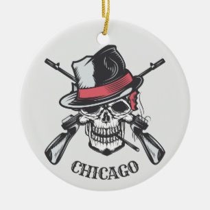 Cerâmica Ornamento de Skull & Guns de texto personalizado