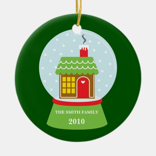 Cerâmica Ornamento de Snowglobe da casa de pão-de-espécie (Frente)
