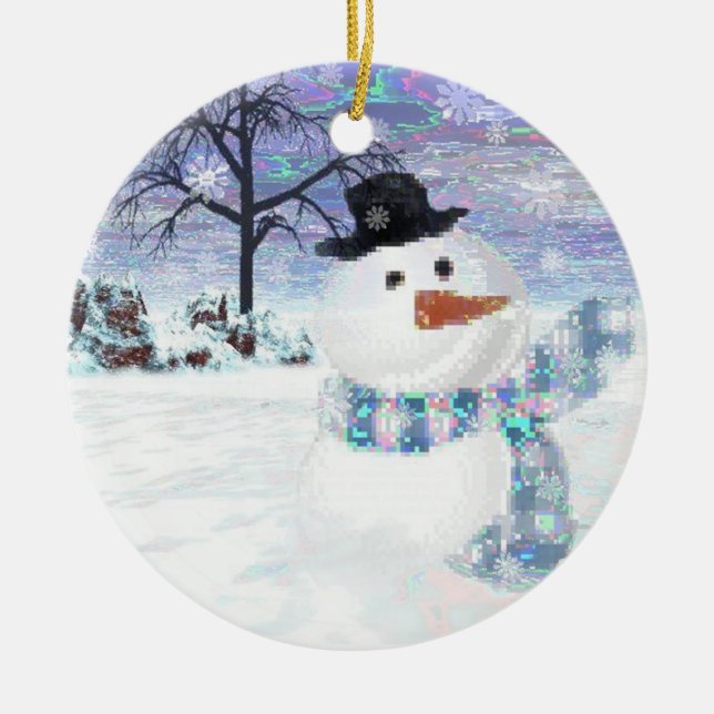 Cerâmica Ornamento de Sparkle Snowman Keepsaus (Frente)