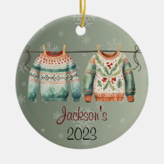 Cerâmica Ornamento de Suéter de Natal Feio Personalizado