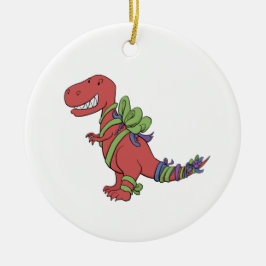 Cerâmica Ornamento de T-Rex Chirstmas-Ribboned