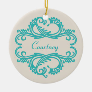 Cerâmica Ornamento de Teal Chic Damask