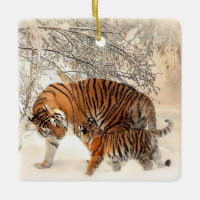 ornamento de tigres-mãe e porcelana