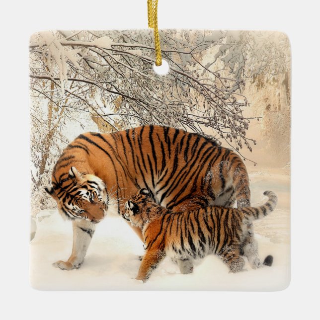 Cerâmica ornamento de tigres-mãe e porcelana (Frente)