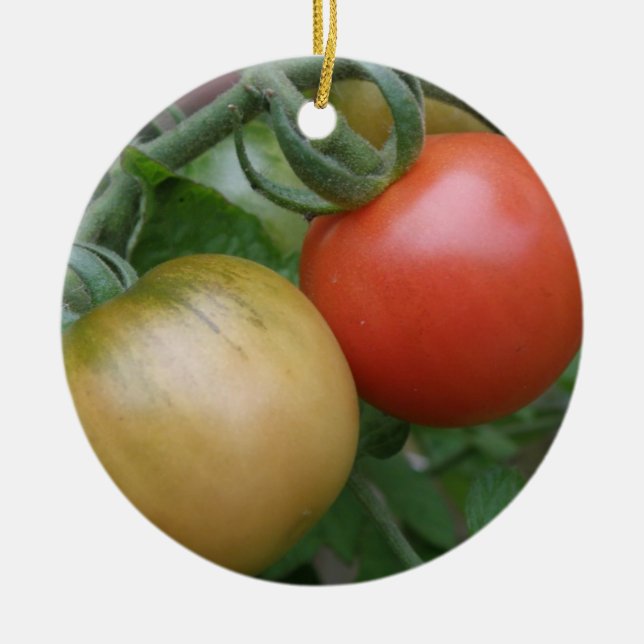 Cerâmica Ornamento de Tomates Laranja e Vermelho (Frente)