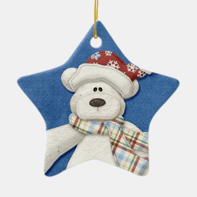 Cerâmica Ornamento de Urso Polar Feriado (Frente)