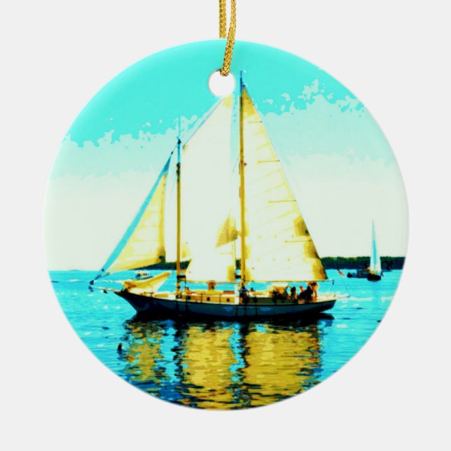 Cerâmica ornamento de veleiro e baleia (Frente)