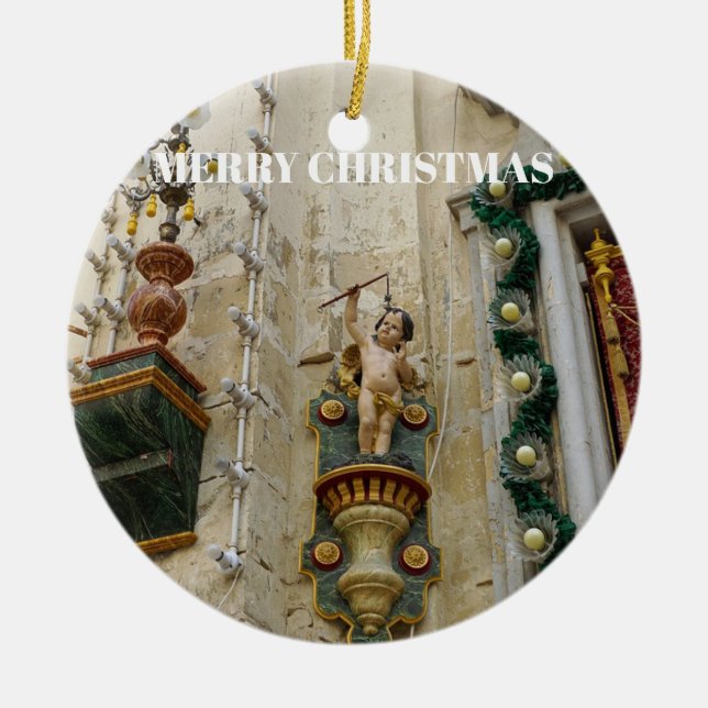 Cerâmica Ornamento de Viagem de Natal Panorâmico de Malta (Frente)