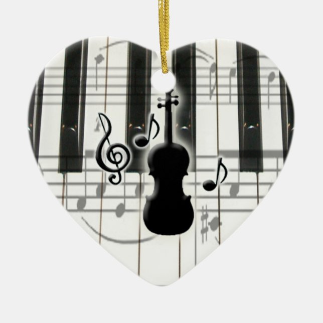 Cerâmica Ornamento de Violino do Teclado Piano Coração (Frente)