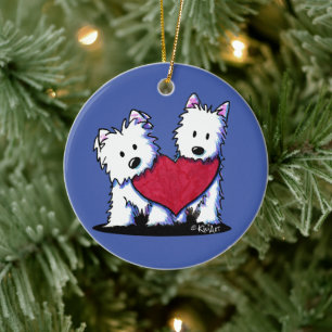 Cerâmica Ornamento de Westies de Coração KiniArt