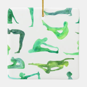 Cerâmica Ornamento de Yoga Verde Watercolor