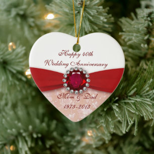 Cerâmica Ornamento do aniversário de casamento do damasco