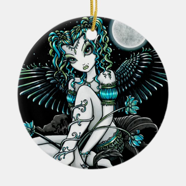 Cerâmica Ornamento do anjo da lua do lírio de água de (Frente)