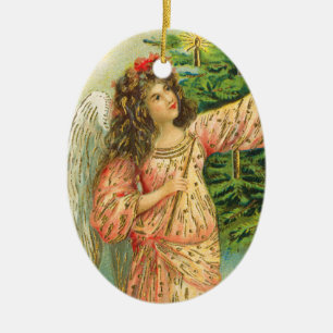 Cerâmica Ornamento do anjo do vintage da árvore de Natal