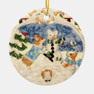 Cerâmica Ornamento do boneco de neve do Corgi