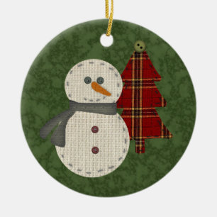 Cerâmica Ornamento do boneco de neve do país