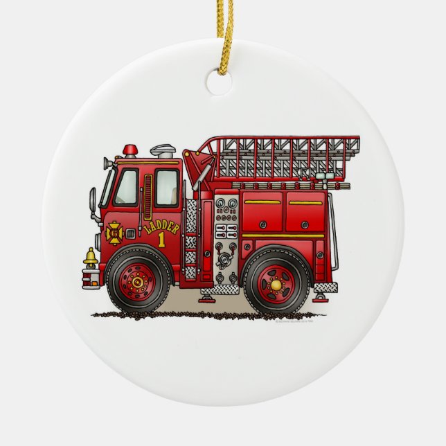 Cerâmica Ornamento do carro de bombeiros da escada (Frente)