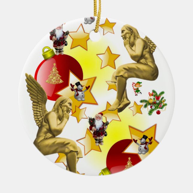 Cerâmica Ornamento do Círculo de Natal, Angel (Frente)