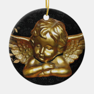 Cerâmica Ornamento do Círculo de Natal, Anjo Dourado