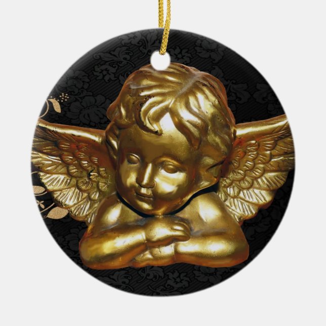 Cerâmica Ornamento do Círculo de Natal, Anjo Dourado (Frente)