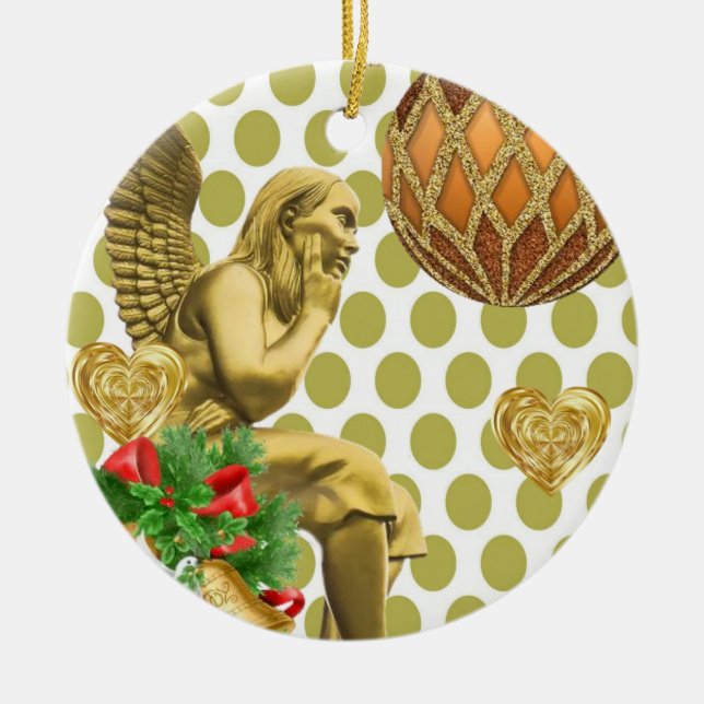 Cerâmica Ornamento do Círculo de Natal, Anjo Dourado (Frente)