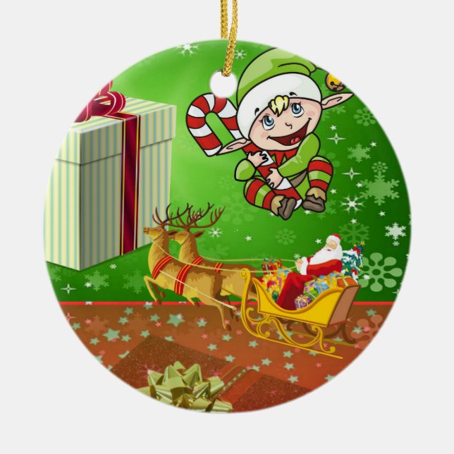 Cerâmica Ornamento do Círculo de Natal, Elf (Frente)