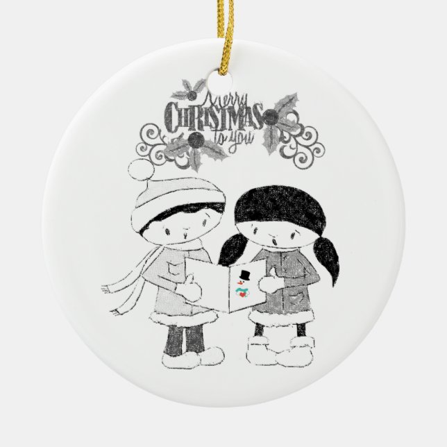 Cerâmica Ornamento do Círculo de Natal, Feliz Natal (Frente)