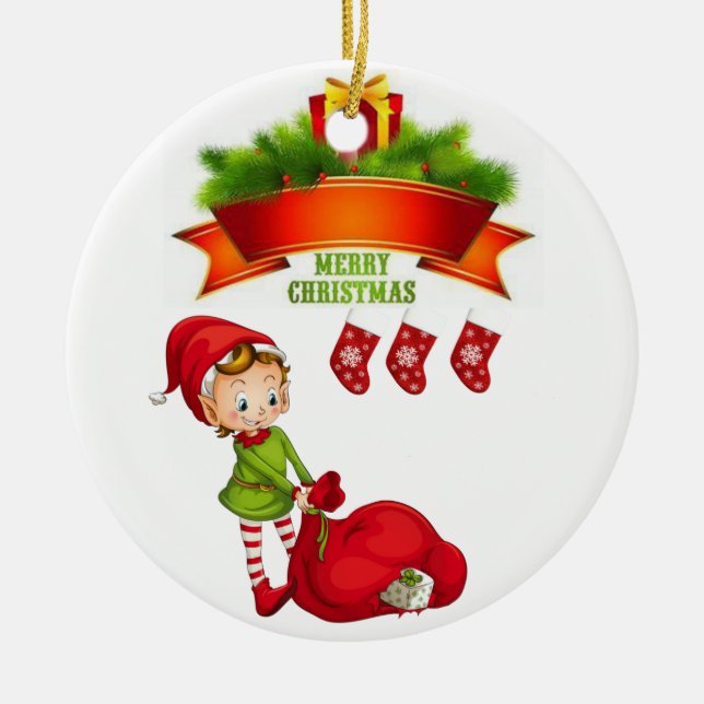 Cerâmica Ornamento do Círculo de Natal, Feliz Natal (Frente)