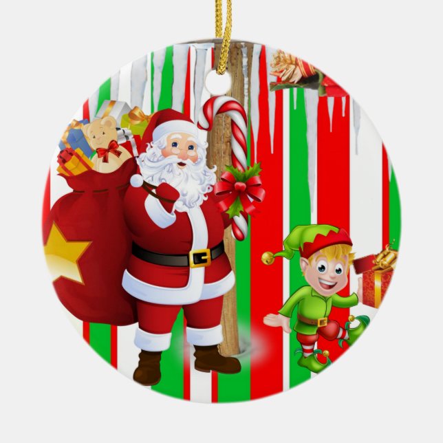 Cerâmica Ornamento do Círculo de Natal, Papais noeis Elf (Frente)