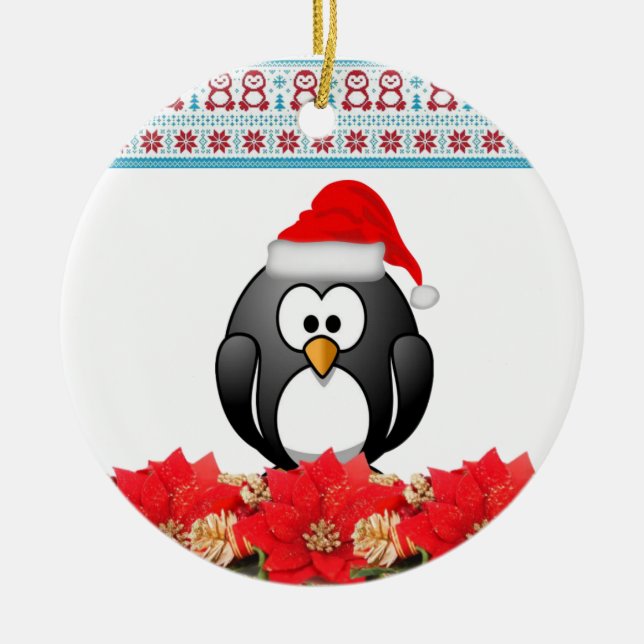 Cerâmica Ornamento do Círculo de Natal, Pinguim (Frente)