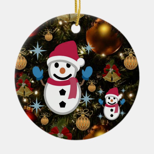 Cerâmica Ornamento do Círculo de Natal, Snowman (Frente)