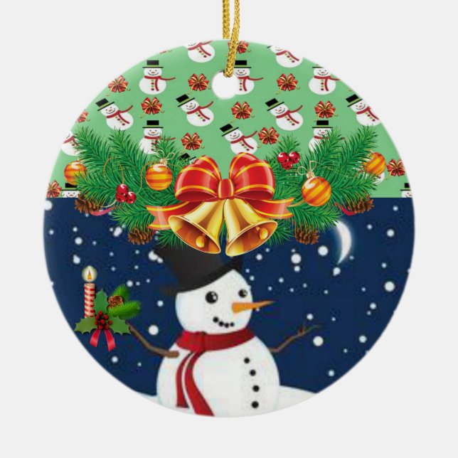 Cerâmica Ornamento do Círculo de Natal, Snowman (Frente)