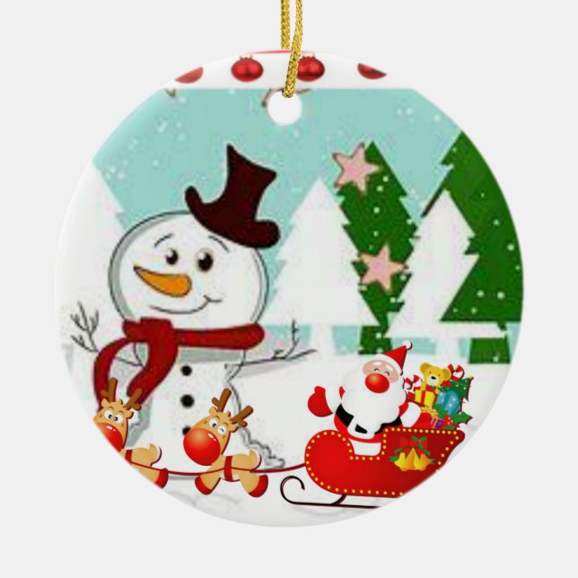 Cerâmica Ornamento do Círculo de Natal, Snowman (Frente)