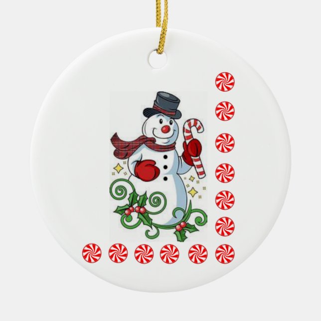 Cerâmica Ornamento do Círculo de Natal, Snowman (Frente)