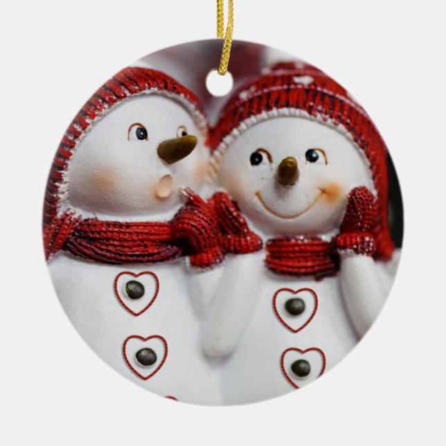 Cerâmica Ornamento do Círculo de Natal, Snowman (Frente)