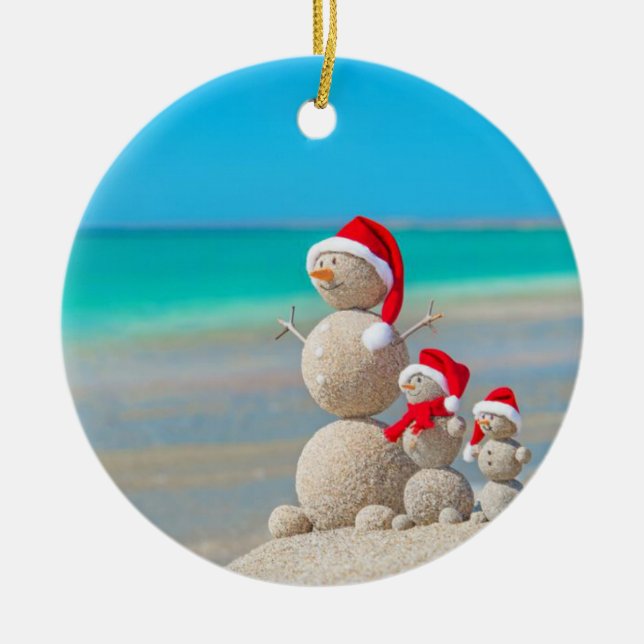 Cerâmica Ornamento do Círculo de Natal, Snowman (Frente)