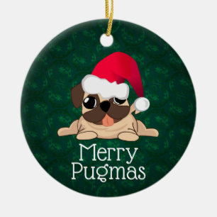 Cerâmica Ornamento do Círculo de Pug de Natal