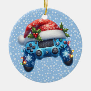 Cerâmica Ornamento do Controlador de Jogos do Santa Hat