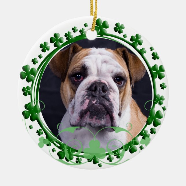 Cerâmica Ornamento do dia de St Patrick inglês do buldogue (Frente)