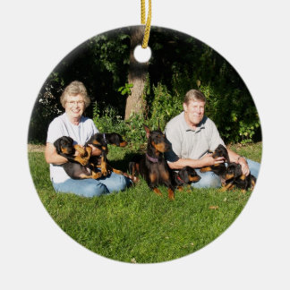 Cerâmica Ornamento do doberman da mamã e do filhote de