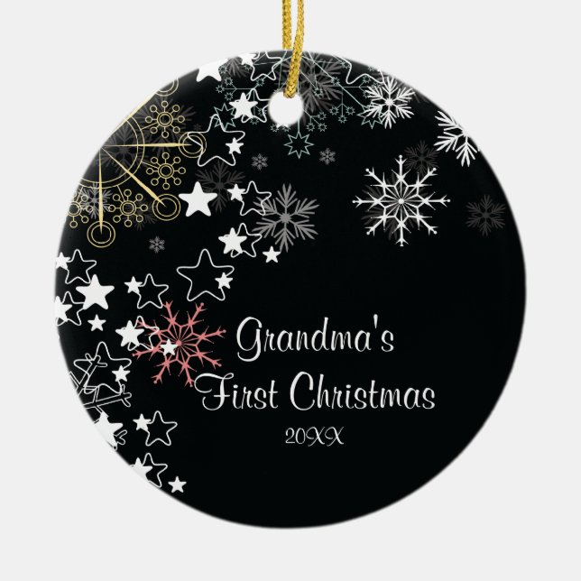 Cerâmica Ornamento do floco de neve do Natal da avó (Frente)