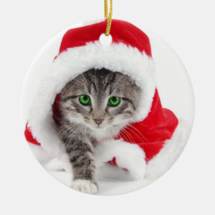 Cerâmica Ornamento do gatinho do Natal de Valuegem Santa