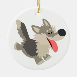 Cerâmica Ornamento do Lobo de Cartoon Feliz e Gelado