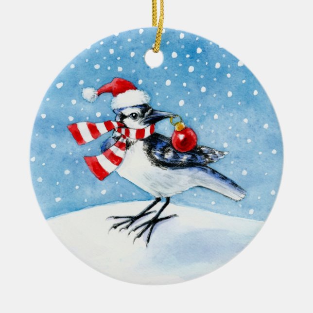 Cerâmica Ornamento do Natal ou do inverno de Jay azul (Frente)