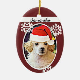 Cerâmica Ornamento do oval do cão de caniche do Natal