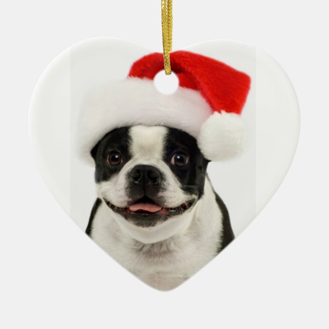 Cerâmica Ornamento do papai noel do cão de Boston Terrier (Frente)