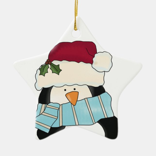 Cerâmica Ornamento do Pinguim de Natal (Frente)