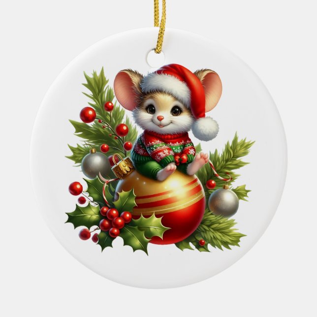 Cerâmica Ornamento do Rato de Natal (Frente)